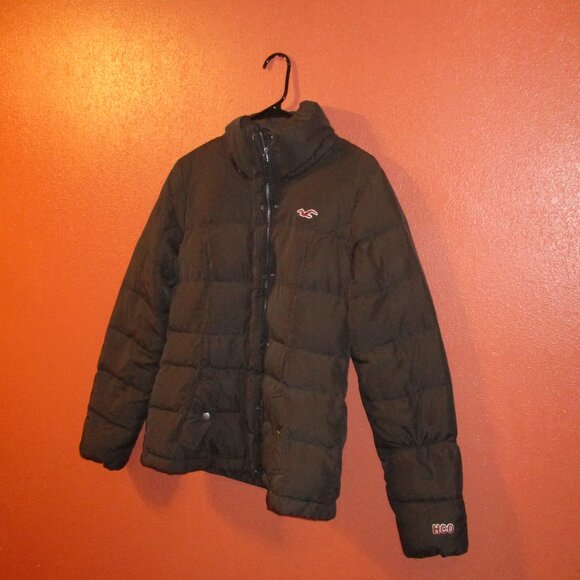 Hollister Woman Medium Brown Full Zip Pockets Feather Down Warm Winter Coat - Picture 4 of 8